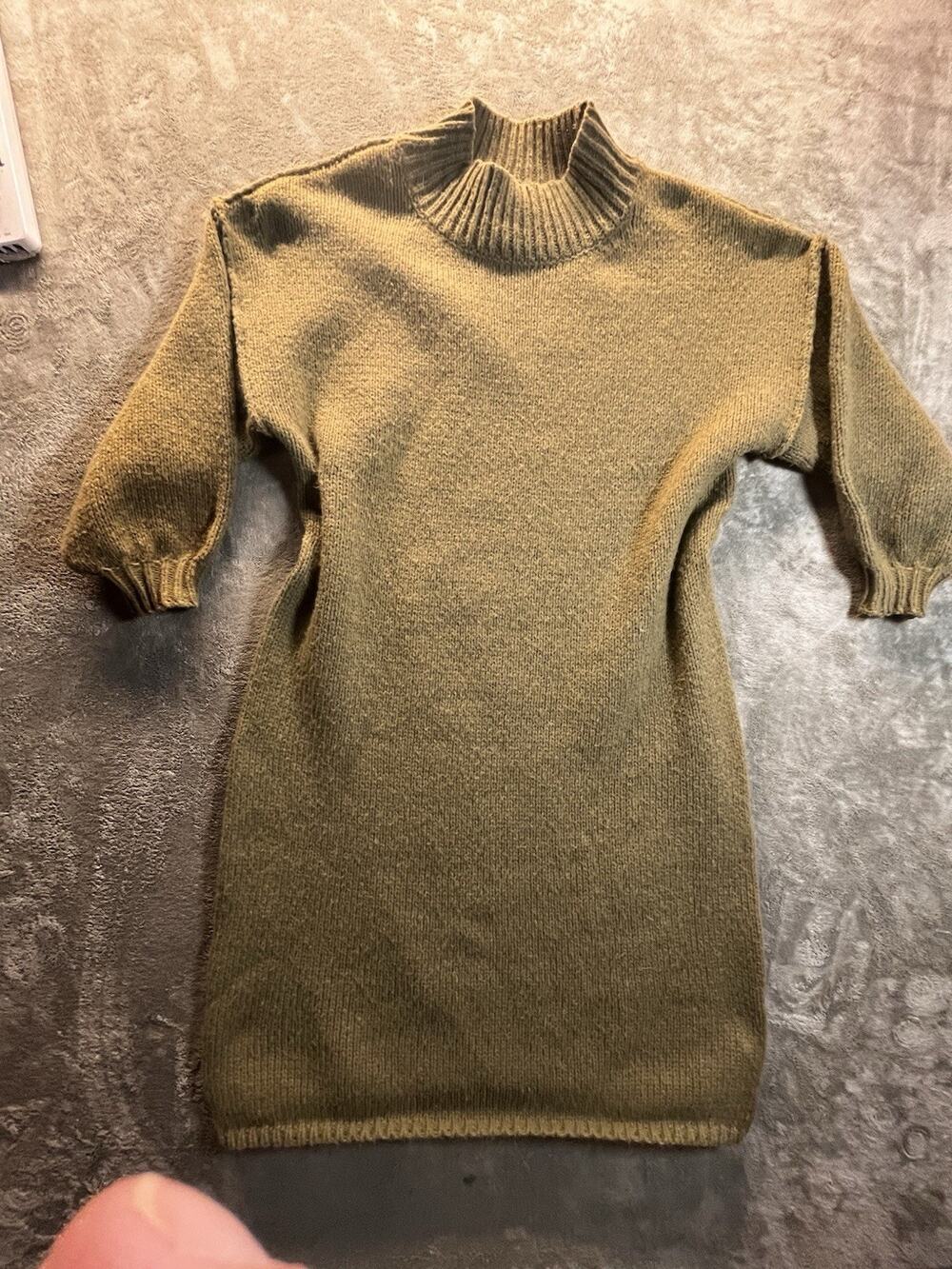 Women's Green Solid Mock Neck xL 3/4 Sleeve Knit Pullover SWEATER DRESS